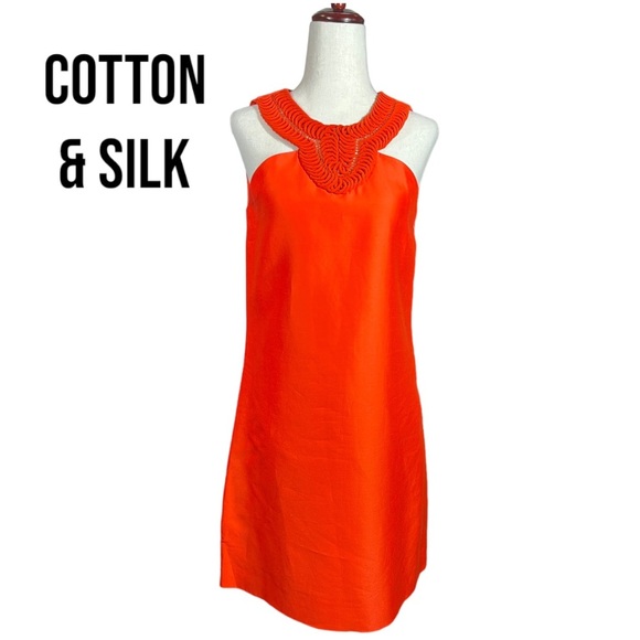 Raoul Dresses & Skirts - Raoul Acid Red Orange Macrame Cut-In Dress Halter Shift Cotton Silk 4